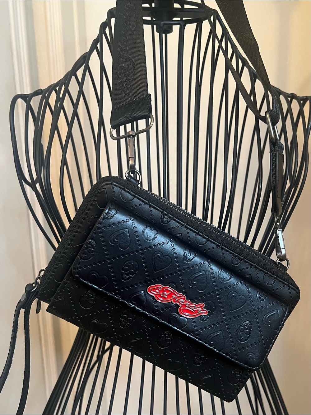 Ed Hardy Black Crossbody with Red Logo Accent